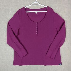 L.L.Bean Waffle-Knit Long Sleeve Henley Shirt Purple Plus Size 3X Thermal Casual